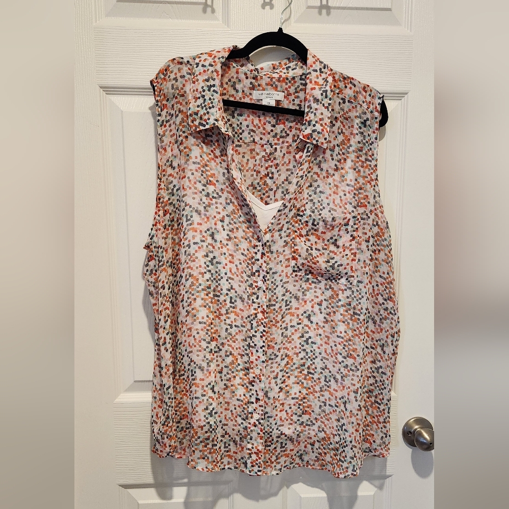 Liz Claiborne Colorful Dotted Sleeveless Blouse W Camisole